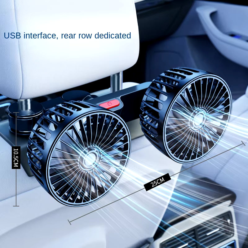 Car Fan 3-Speed Car Seat Back Cooling Fan USB Charge Dual Head Fan 360 Degree Rotation Neck Cooler for Summer Car Accessories