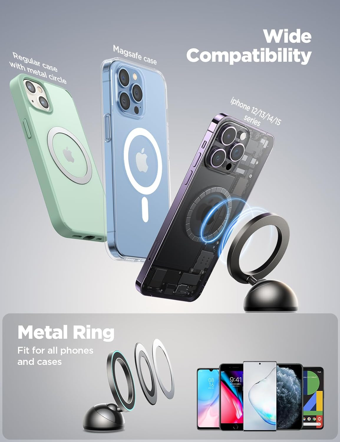 MagSafe Car Mount - All-Metal Magnetic Phone Holder for Dash, Enhanced Magnet Strength, Compatible with iPhone 16/15/14/13/12