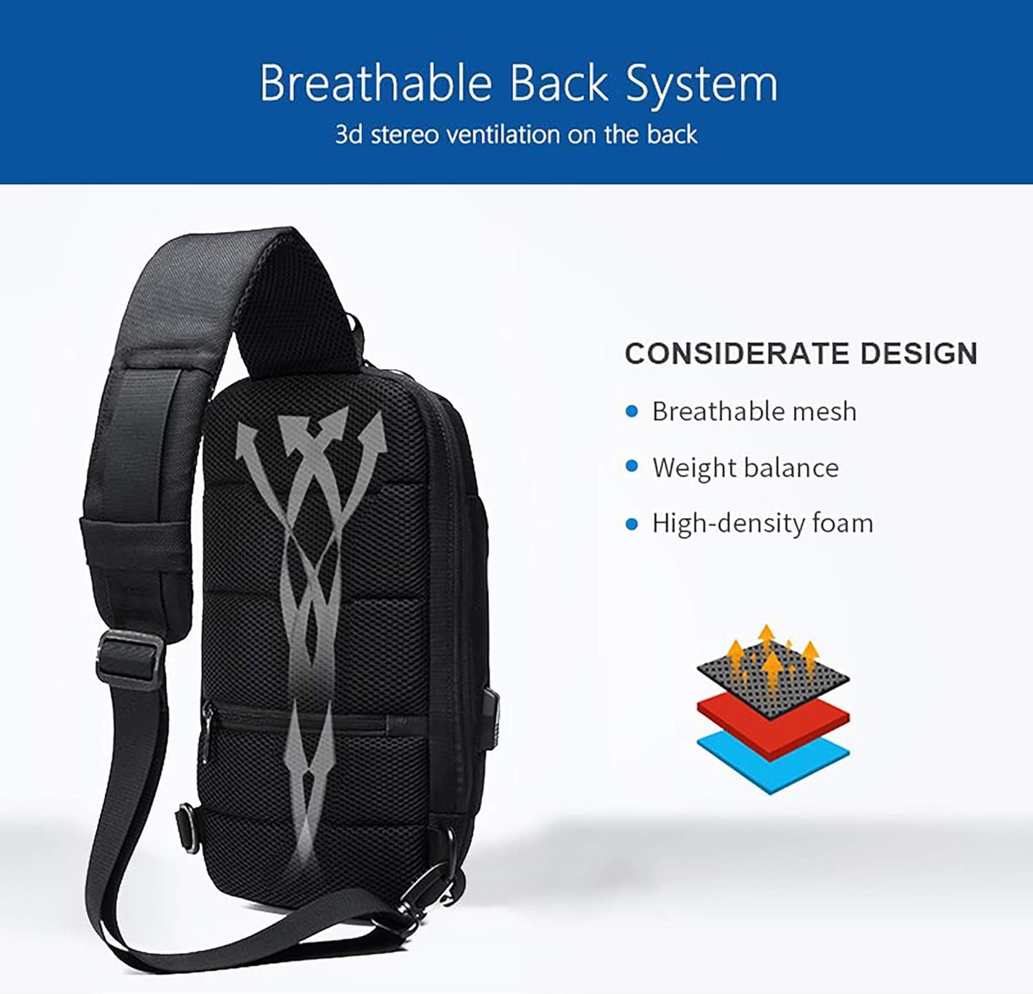 Anti Theft Sling Bag Crossbody Backpack USB Charging Port Waterproof Chest Bag