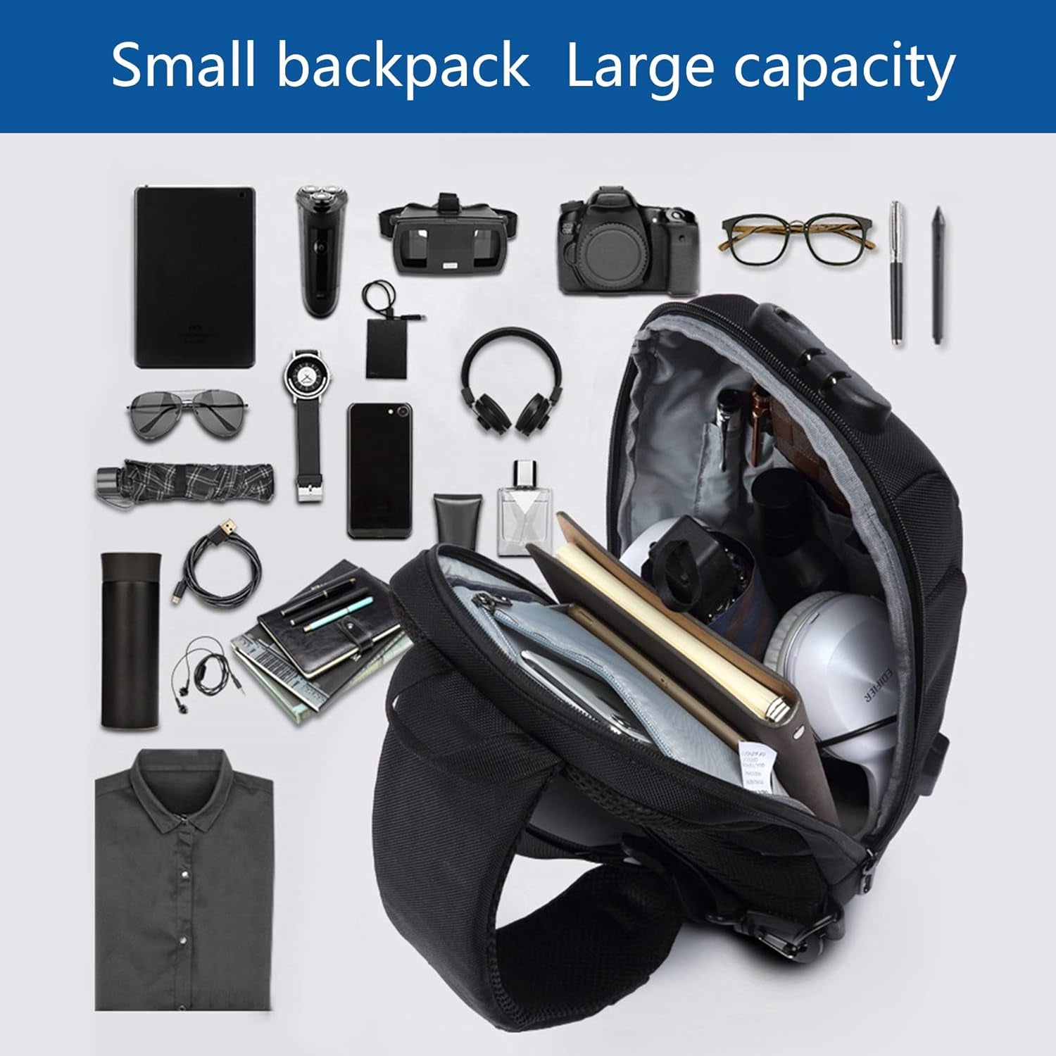 Anti Theft Sling Bag Crossbody Backpack USB Charging Port Waterproof Chest Bag