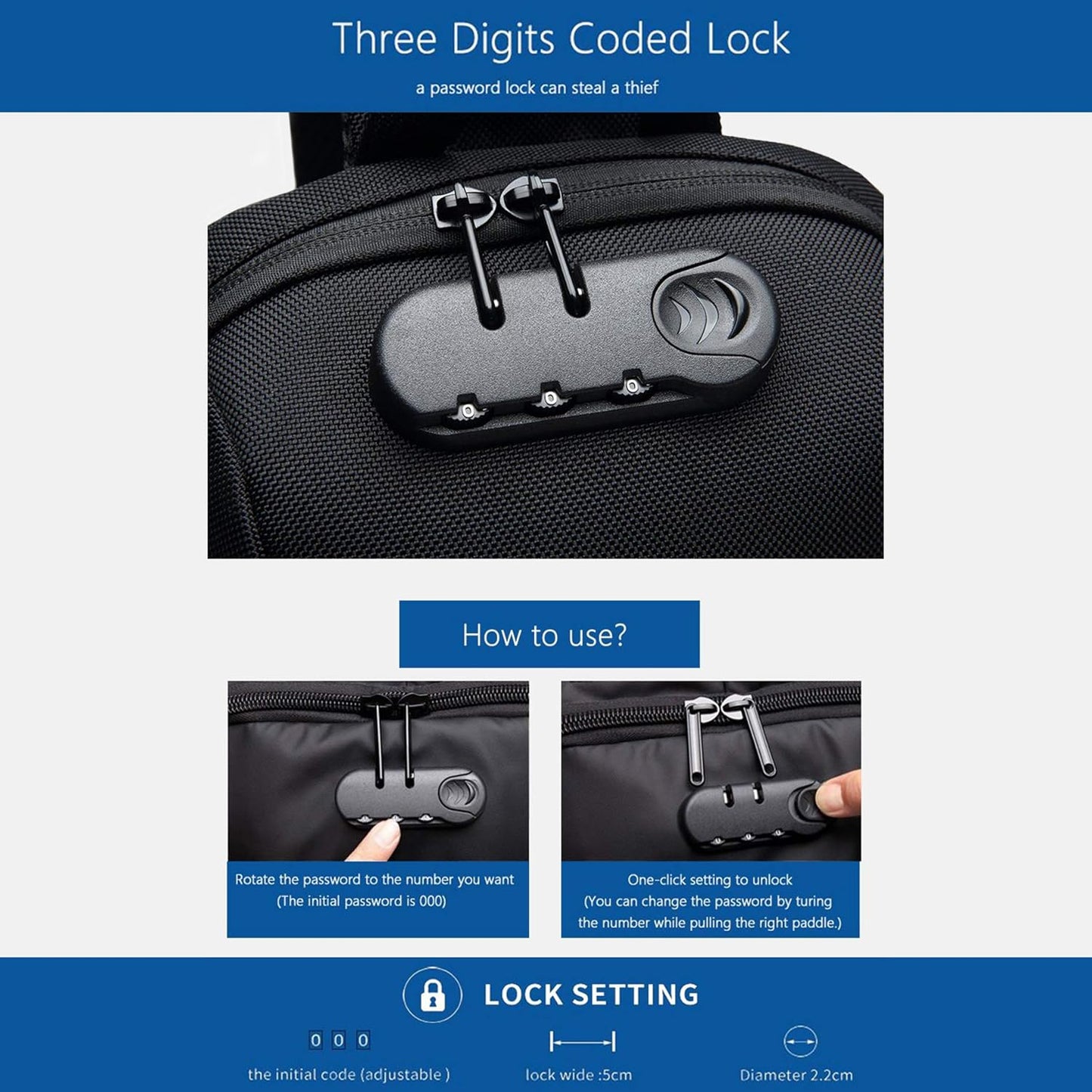 Anti Theft Sling Bag Crossbody Backpack USB Charging Port Waterproof Chest Bag