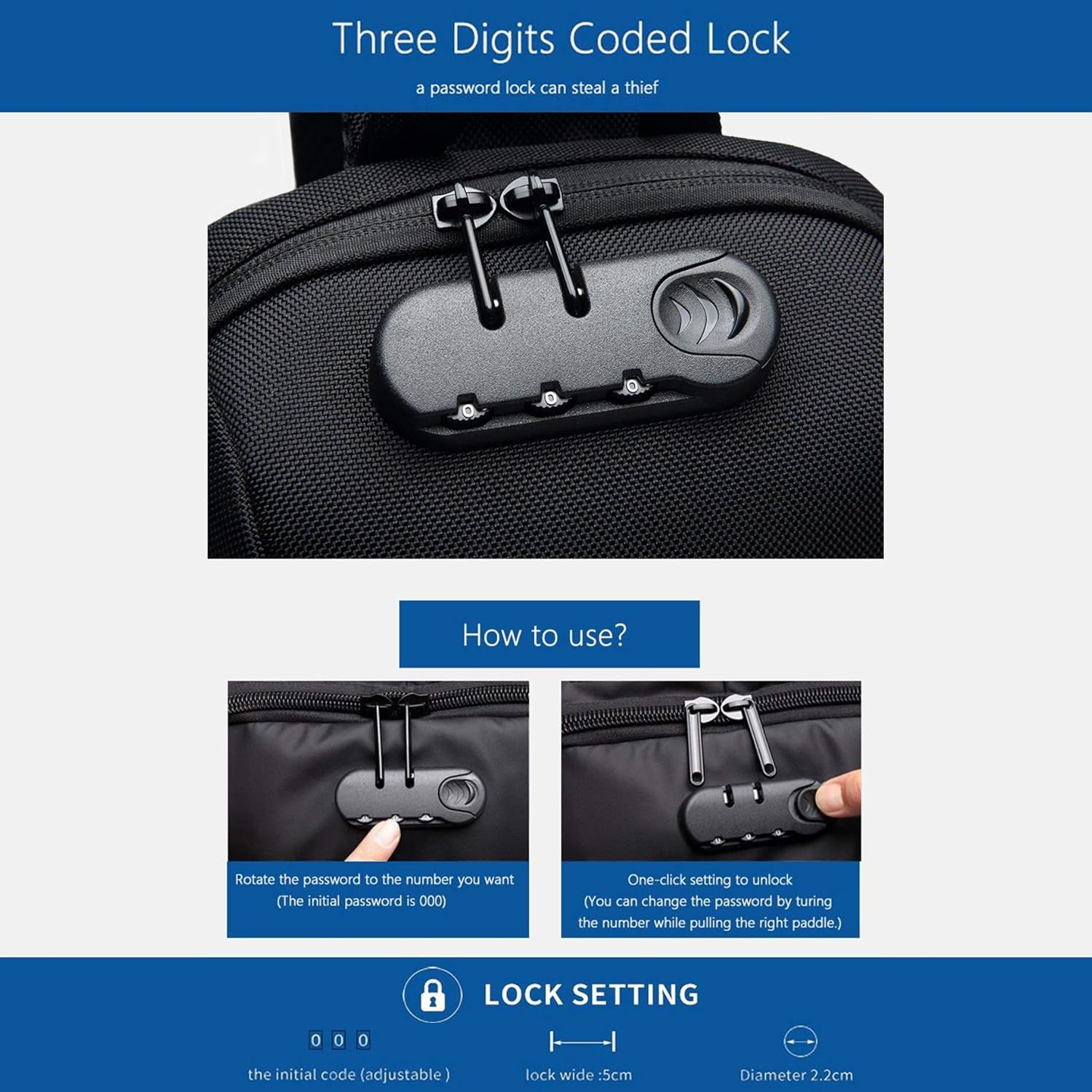 Anti Theft Sling Bag Crossbody Backpack USB Charging Port Waterproof Chest Bag