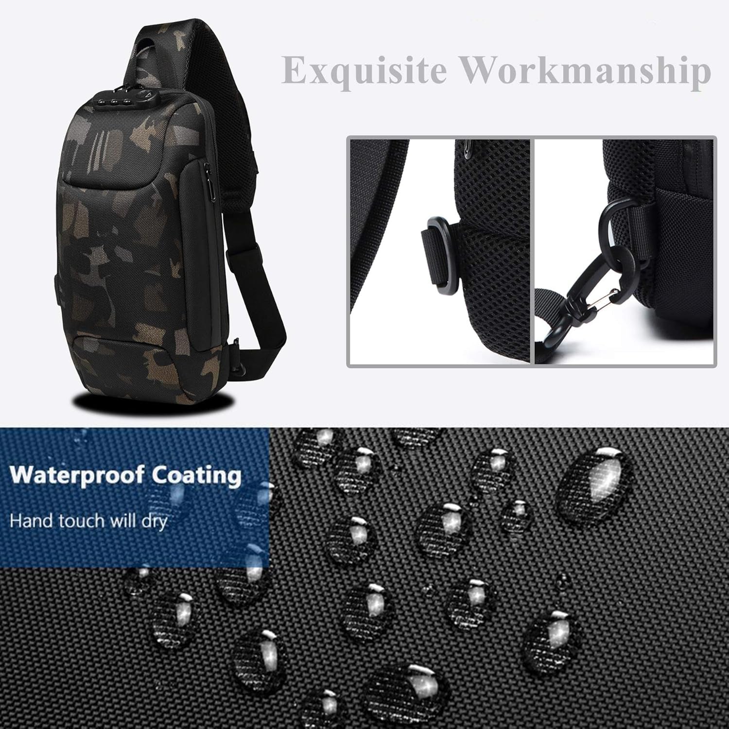 Anti Theft Sling Bag Crossbody Backpack USB Charging Port Waterproof Chest Bag
