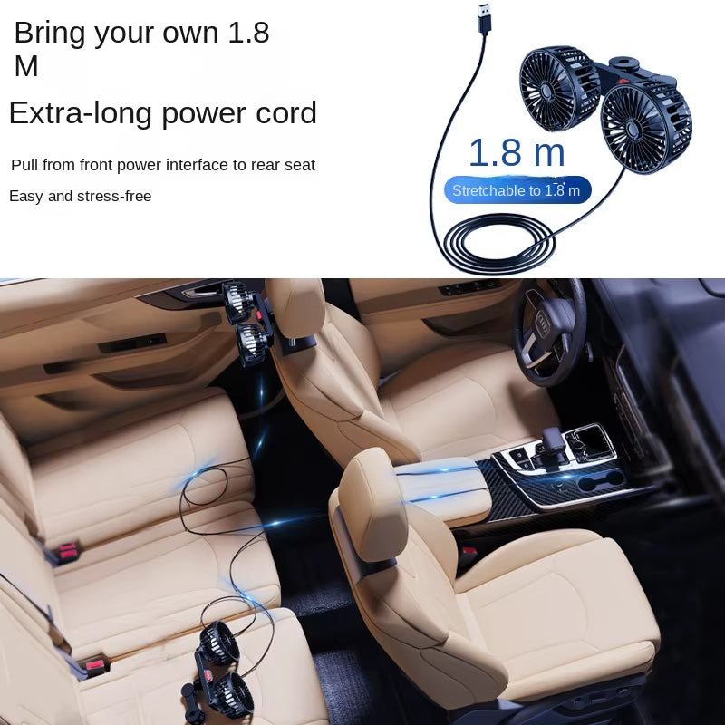 Car Fan 3-Speed Car Seat Back Cooling Fan USB Charge Dual Head Fan 360 Degree Rotation Neck Cooler for Summer Car Accessories