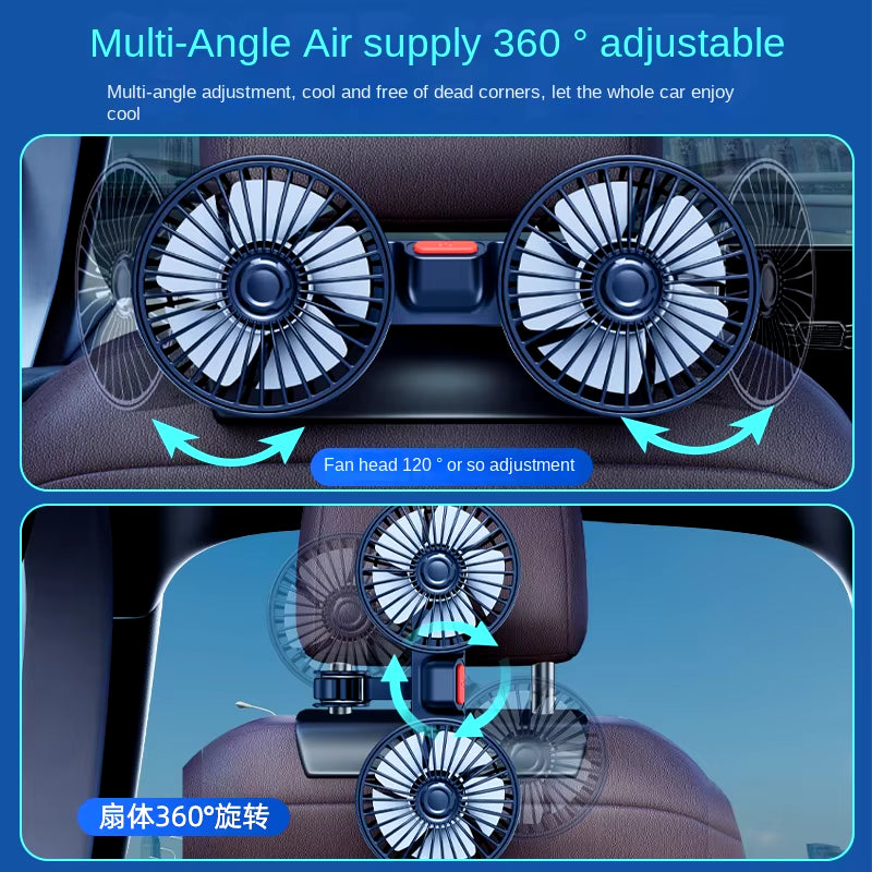 Car Fan 3-Speed Car Seat Back Cooling Fan USB Charge Dual Head Fan 360 Degree Rotation Neck Cooler for Summer Car Accessories